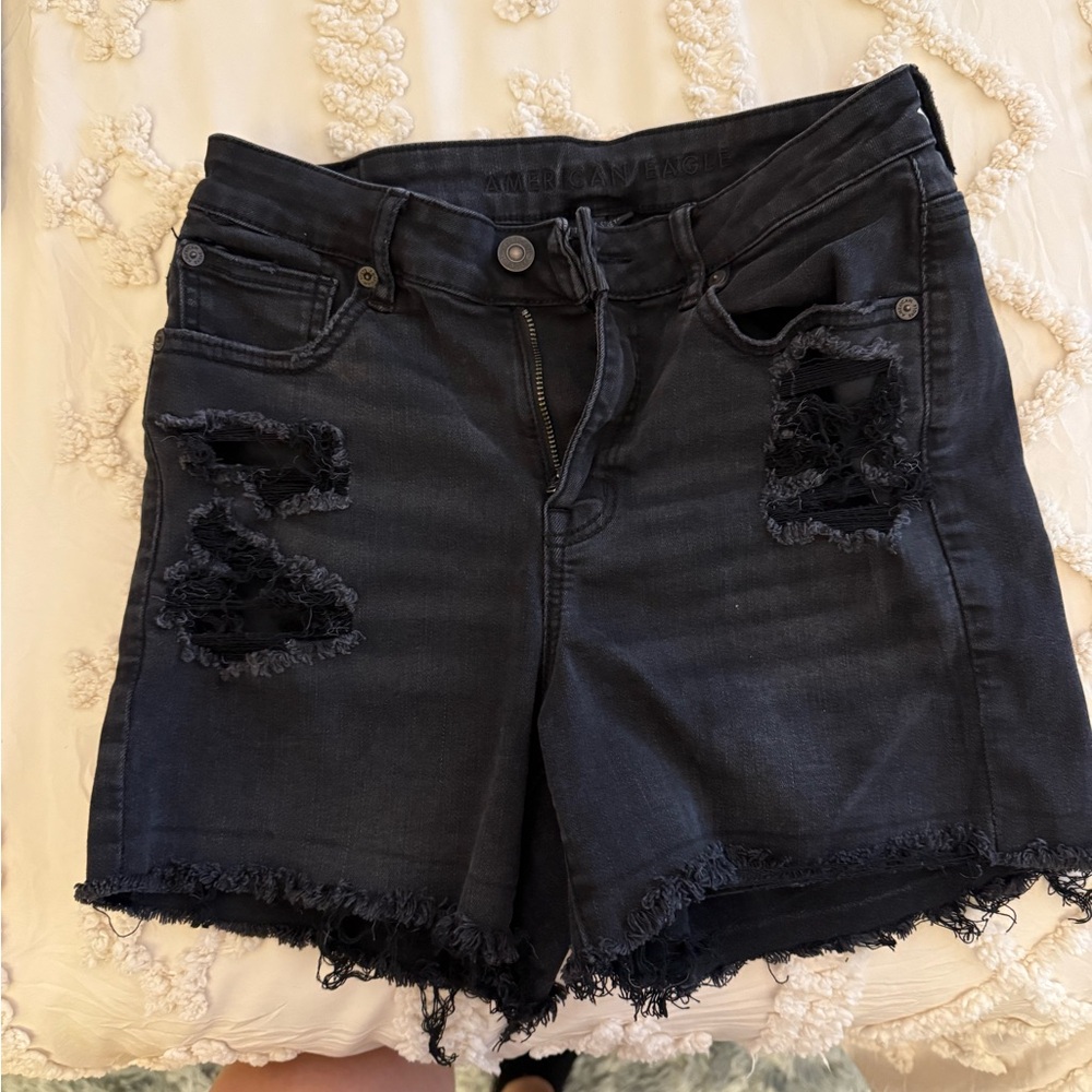 American Eagle Outfitters Dark Jean Shorts with Distressed Details